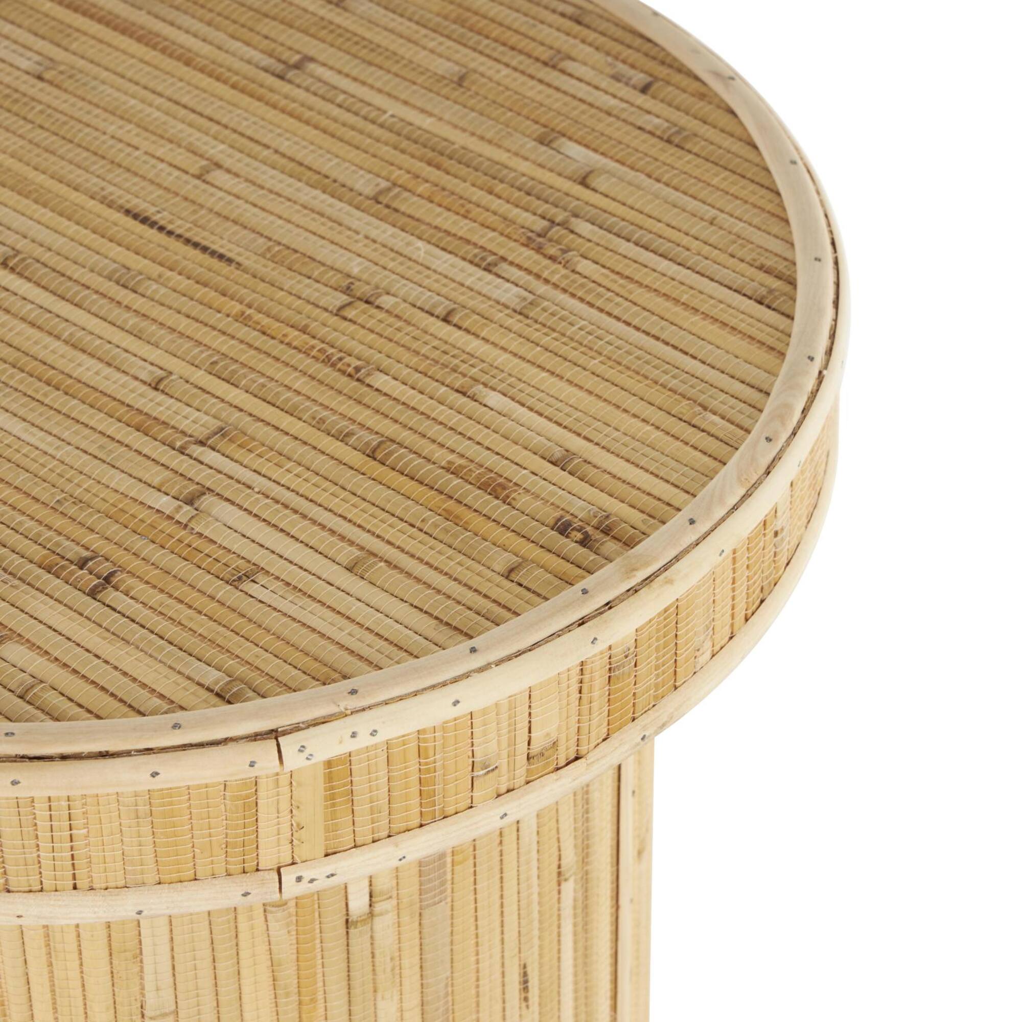 20" x 16" x 16" Light Brown Wooden Handmade Accent Table with Linear Wood Strip Design